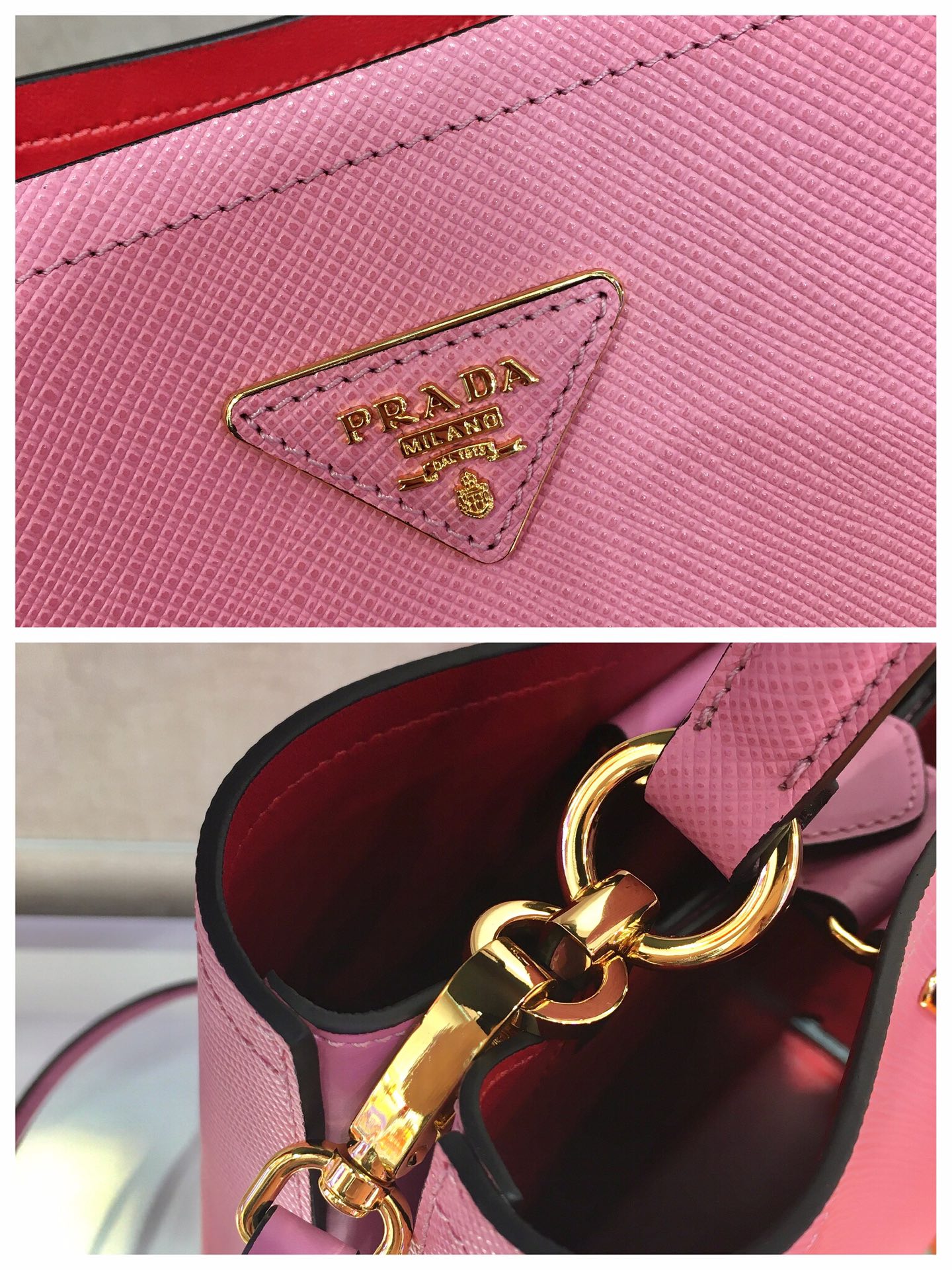 Prada Medium Panier Saffiano Leather Bag Pink 1BA212